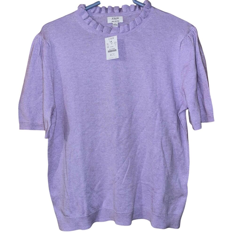 J. Crew Factory women’s purple Short-sleeve cotton ruffleneck sweater NWT small